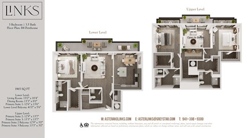 Floor plan for 3 beds, 3.5 baths, 1965 sqft